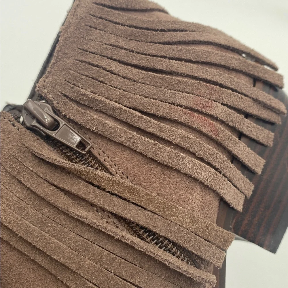 Steve Madden Brown Fringed Western Boots women 6.5M leather suede boho Festival